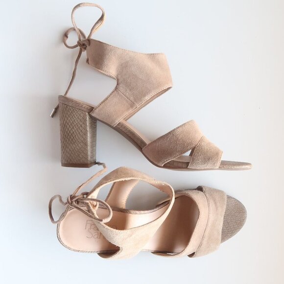 Franco Sarto Taupe Suede Strappy Round Open Toe Block Heels / Sandals / Shoes - Picture 7 of 16